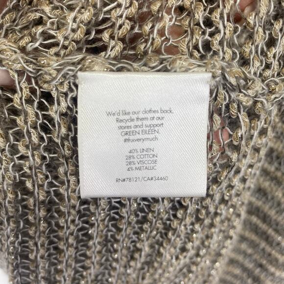 EILEEN FISHER Metallic Open Knit Sweater Beige Womens L Linen Blend Lagenlook - Picture 4 of 7